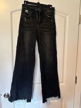 NWOT Risen  Black Distressed Wide-Leg Jeans
